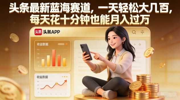 头条最新蓝海赛道，一天轻松大几张，每天花十分钟也能月入过1W【揭秘】-遨游资源库