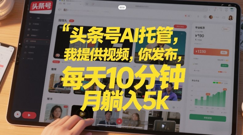 头条号AI托管，我提供视频，你发布，每天10分钟，月躺入5k+【揭秘】-遨游资源库