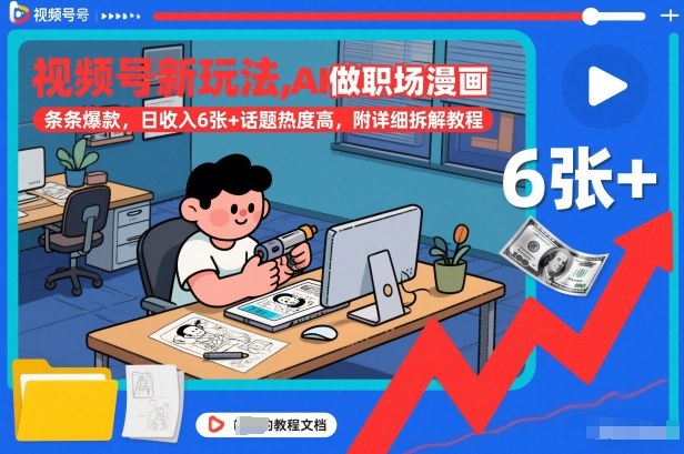 视频号新玩法，AI做职场漫画，条条爆款，日收入6张+话题热度高，附详细拆解教程-遨游资源库