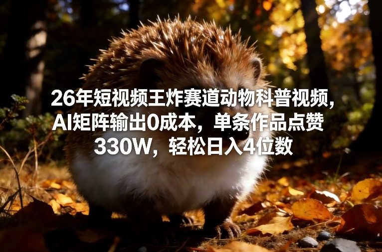 26年短视频王炸赛道动物科普视频，AI矩阵输出0成本，单条作品点赞330W，轻松日入4位数-遨游资源库