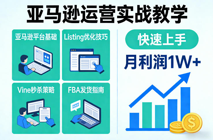 亚马逊运营实战教学，亚马逊平台+Listing优化+Vine秒杀+FBA发货等，快速上手，实现店铺月利润1W-遨游资源库