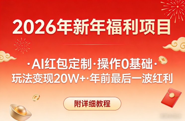新年福利项目，AI红包定制，操作0基础，玩法变现20W+年前最后一波红利，附详细教程-遨游资源库