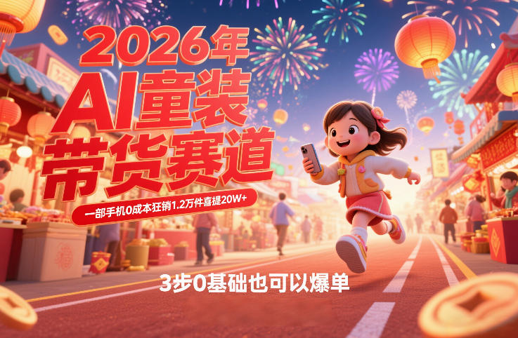AI童装新春带货赛道，一部手机0成本狂销1.2万件喜提20W+，3步0基础也可以爆单-遨游资源库