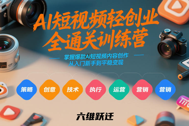 AI短视频轻创业全通关训练营，掌握爆款AI短视频内容创作，从入门新手到平稳变现的六维跃迁-遨游资源库