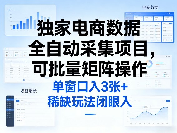 独家电商数据全自动采集项目，可批量矩阵操作，单窗口日入3张+，稀缺玩法闭眼入【揭秘】-遨游资源库