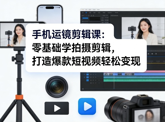 手机运镜剪辑课：零基础学拍摄剪辑，打造爆款短视频轻松变现-遨游资源库