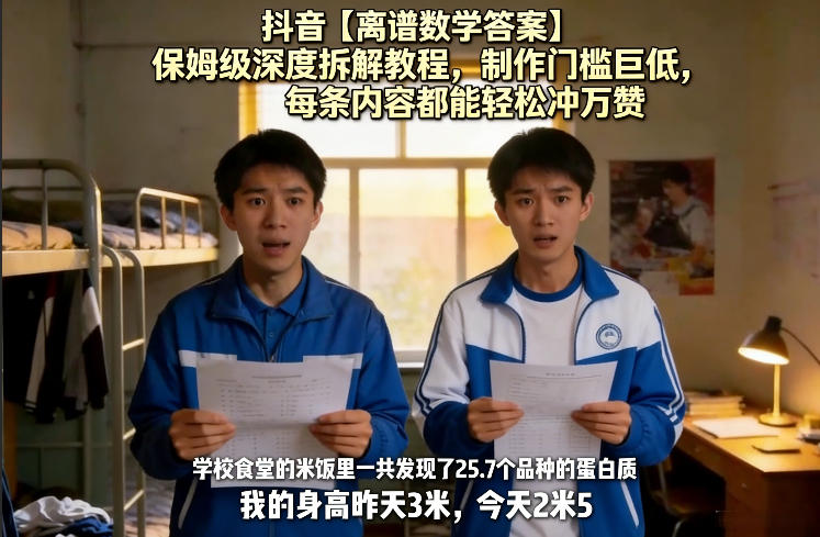 抖音【离谱数学答案】保姆级深度拆解教程，制作门槛巨低，每条内容都能轻松冲万赞，附详细步骤-遨游资源库
