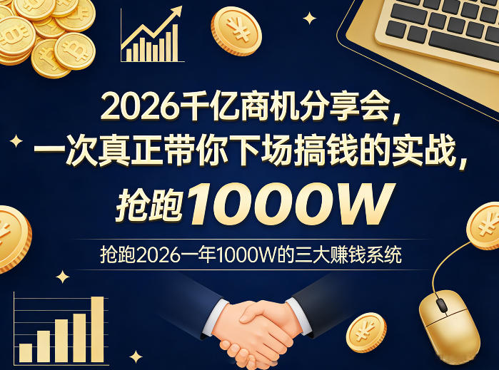 2026千亿商机分享会，一次真正带你下场搞钱的实战，抢跑2026一年1000W的三大賺钱系统-遨游资源库
