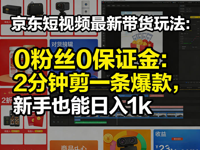 京东短视频最新带货玩法，0粉丝0保证金，2分钟剪一条爆款，新手也能日入1k+【揭秘】-遨游资源库