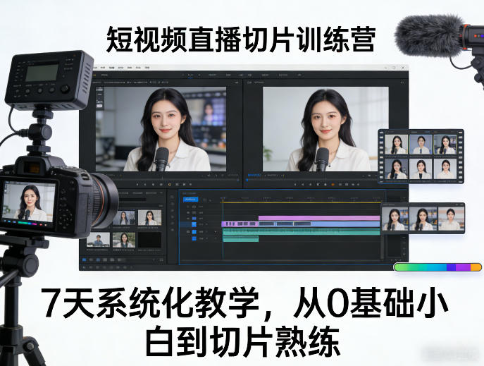 短视频直播切片训练营，7天系统化教学，从0基础小白到切片熟练-遨游资源库
