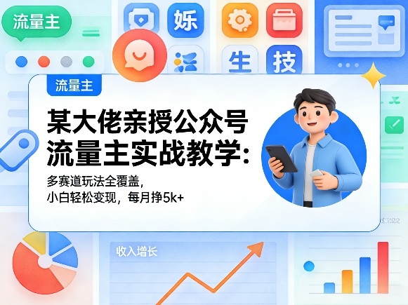 某大佬亲授公众号流量主实战教学：多赛道玩法全覆盖，小白轻松变现，每月多挣5k+-遨游资源库