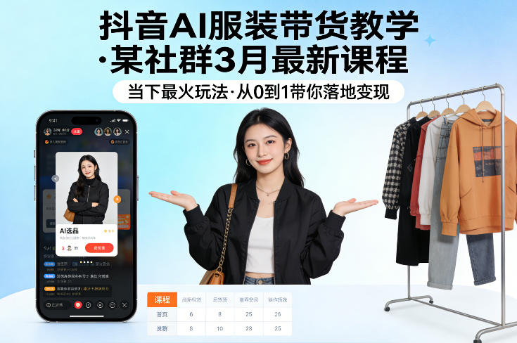 抖音AI服装带货教学，某社群3月最新课程，当下最火玩法，从0到1带你落地变现-遨游资源库