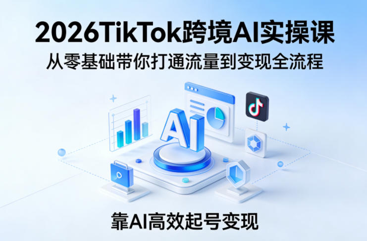2026TikTok跨境AI实操课，从零基础带你打通流量到变现全流程，靠AI高效起号变现-遨游资源库