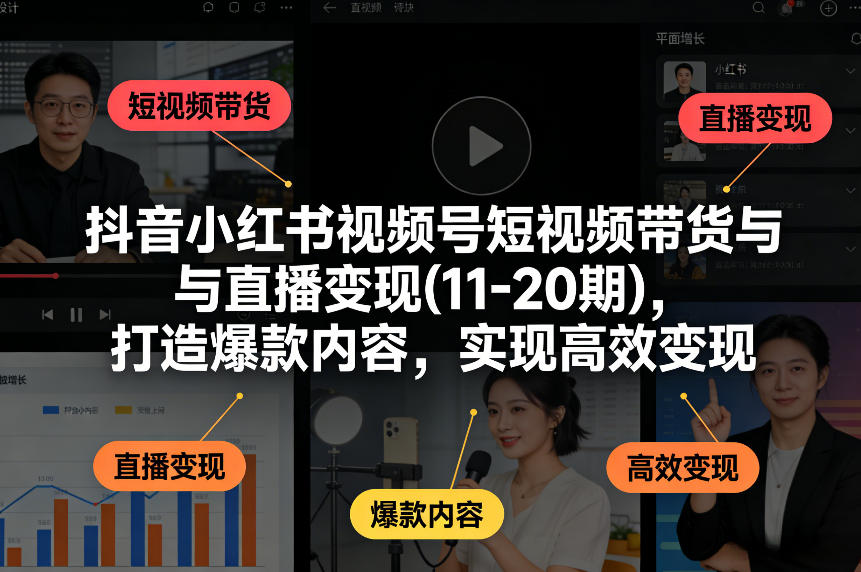 抖音小红书视频号短视频带货与直播变现(10-20期)，打造爆款内容，实现高效变现（更新）-遨游资源库