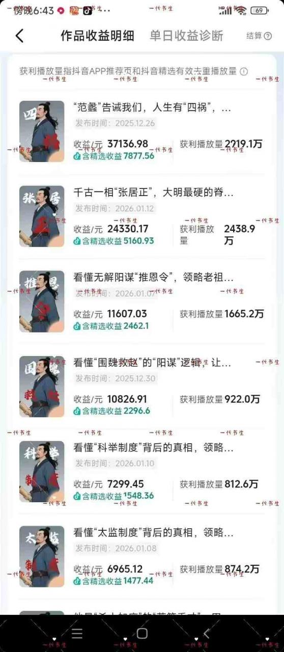 抖音300w粉丝博主的政史类科普视频教学,有大流量扶持,拿伙伴伙伴+精选独家双份收益