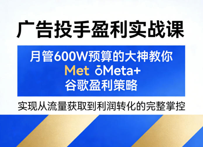 广告投手盈利实战课，月管600W预算的大神教你Meta+谷歌盈利策略，实现从流量获取到利润转化的完整掌控-遨游资源库