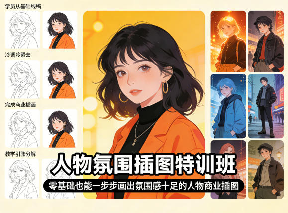 人物氛围插图特训班，零基础也能一步步画出氛围感十足的人物商业插图-遨游资源库