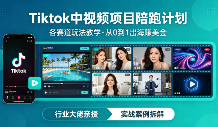 某大佬的Tiktok中视频项目陪跑，涵盖TK各个赛道玩法教学，从0到1出海賺美金-遨游资源库