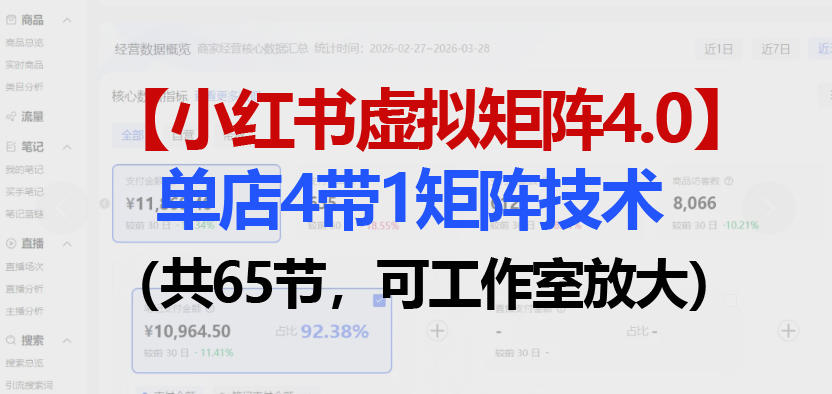 小红书虚拟矩阵4.0技术：单店4带1矩阵（共65节，可工作室放大）-遨游资源库