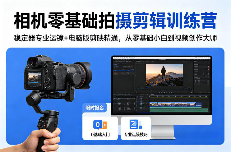 相机零基础拍摄剪辑训练营：稳定器专业运镜+电脑版剪映精通，从零基础小白到视频创作大师-遨游资源库