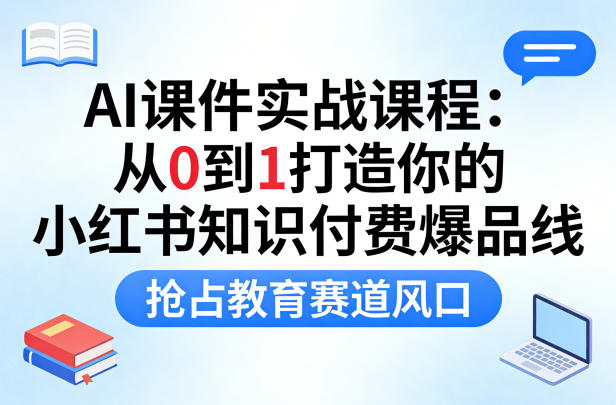 AI课件实战课程，从0到1打造你的小红书知识付费爆品线，抢占教育赛道风口-遨游资源库
