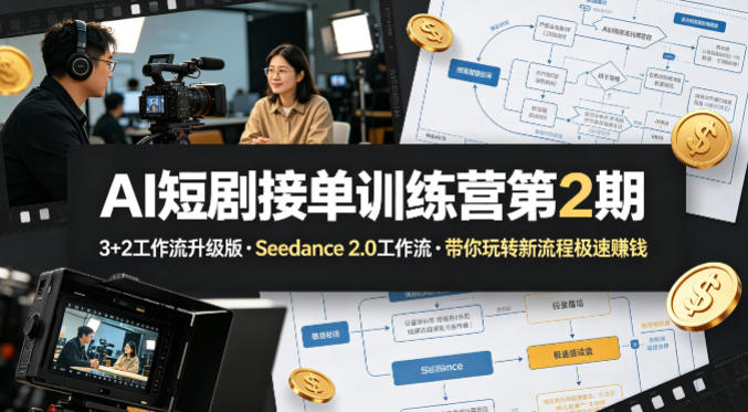 AI短剧接单训练营第2期，3+2工作流升级版，Seedance 2.0工作流，带你玩转新流程极速賺钱-遨游资源库