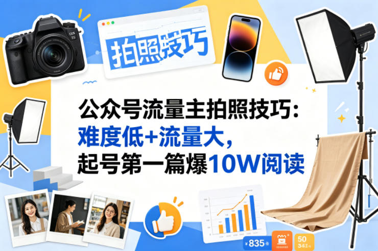 公众号流量主之拍照技巧赛道，难度低+流量大，起号第一篇就爆了10w阅读-遨游资源库