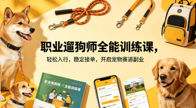 职业遛狗师全能训练课，轻松入行，稳定接单，开启宠物赛道副业-遨游资源库