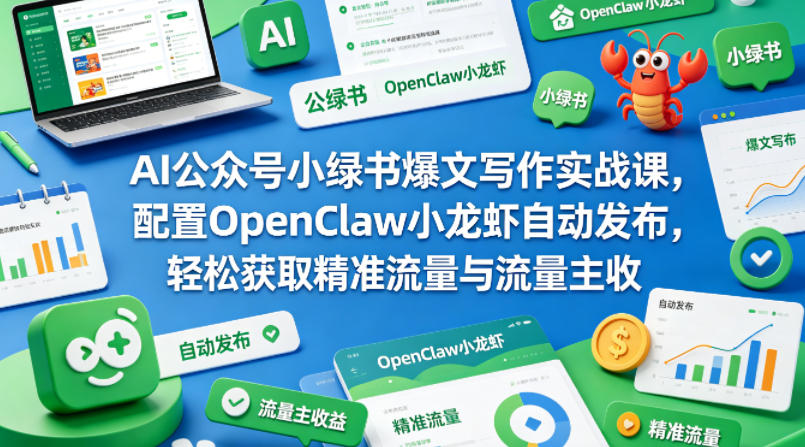 AI公众号小绿书爆文写作实战课，配置OpenClaw小龙虾自动发布，轻松获取精准流量与流量主收益-遨游资源库