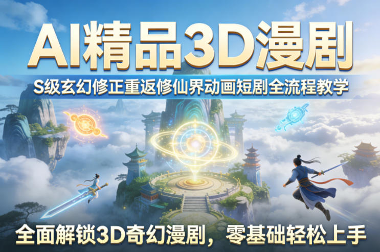 AI精品3D漫剧S级玄幻修正重返修仙界动画短剧全流程教学，全面解锁3D奇幻漫剧，零基础轻松上手-遨游资源库