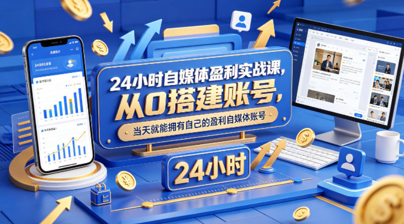 24小时自媒体盈利实战课，从0搭建账号，当天就能拥有自己的盈利自媒体账号-遨游资源库