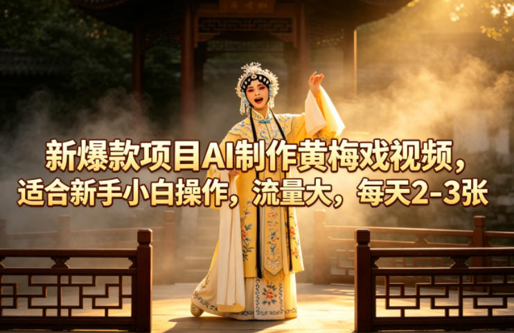 新爆款项目AI制作黄梅戏视频，适合新手小白操作，流量大，每天2-3张-遨游资源库