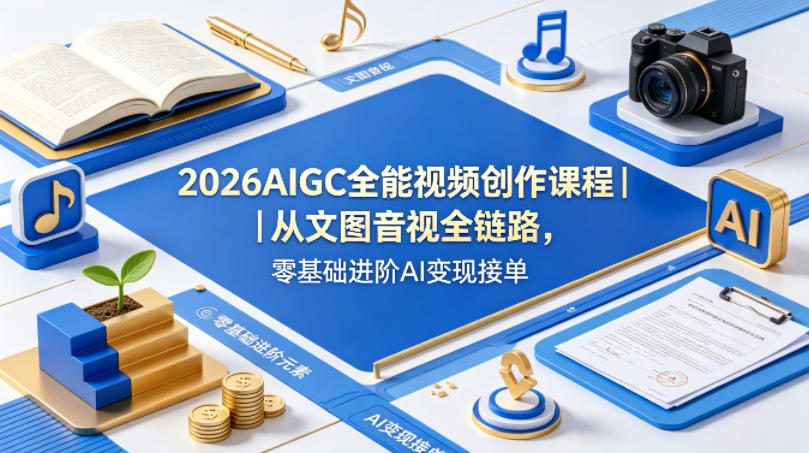 2026AIGC全能视频创作课程｜从文图音视全链路，零基础进阶AI变现接单-遨游资源库