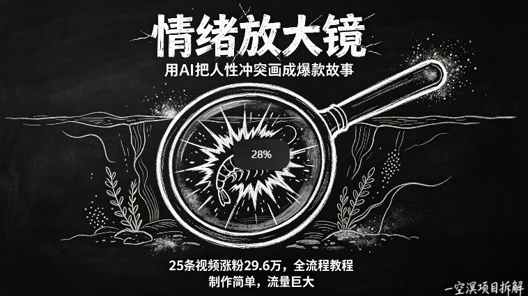 AI制作“情绪放大镜“视频，25条视频涨粉29.6W粉，流量巨大，制作简单，全流程教程-遨游资源库