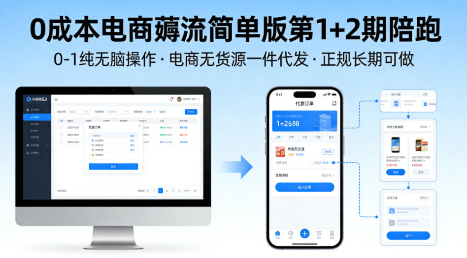 0成本电商薅流简单版第1+2期陪跑，0-1纯无脑操作，电商无货源一件代发，正规长期可做-遨游资源库