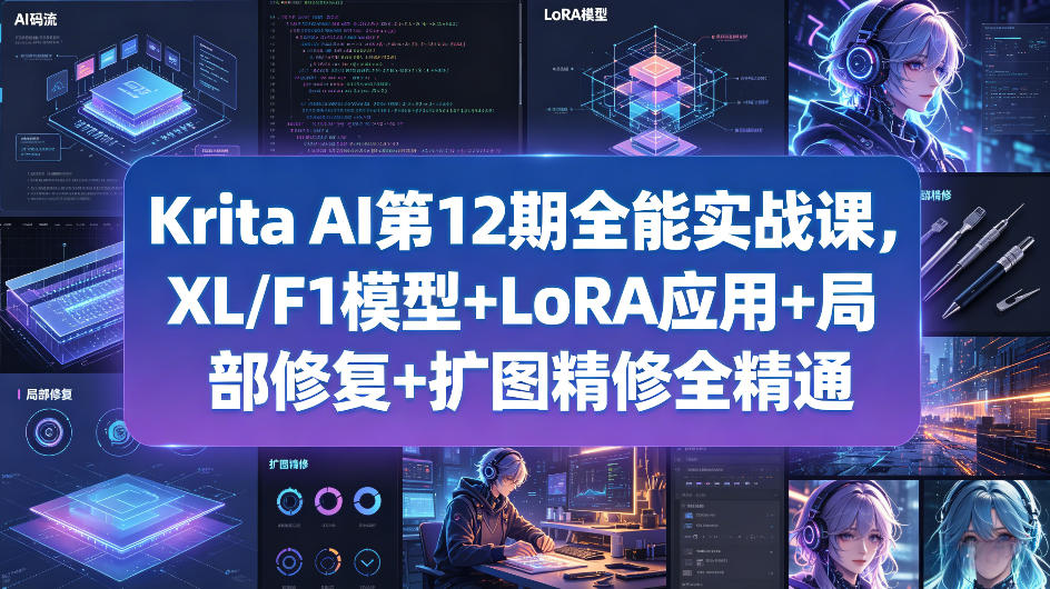 Krita AI第12期全能实战课，XL/F1模型+LoRA应用+局部修复+扩图精修全精通-遨游资源库