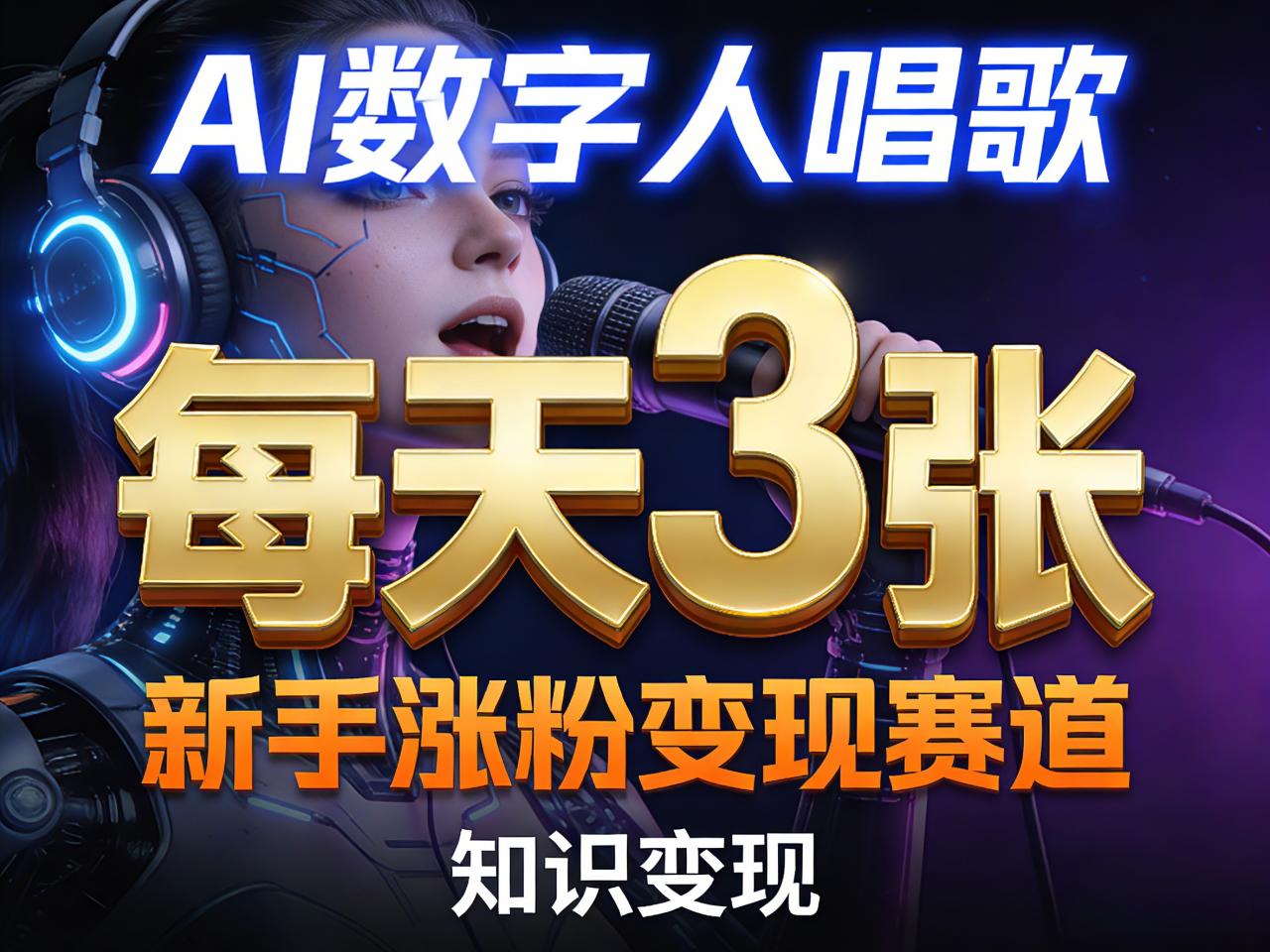 AI数字人唱歌，新手涨粉变现赛道，每天3张和知识付费，副业必备-遨游资源库