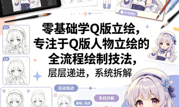 零基础学Q版立绘，专注于Q版人物立绘的全流程绘制技法，层层递进，系统拆解-遨游资源库
