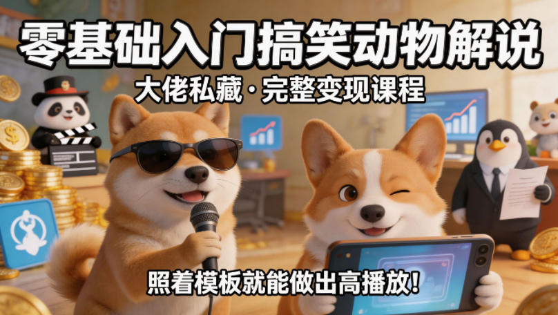 零基础入门搞笑动物解说，大佬私藏完整变现课程，照着模板就能做出高播放-遨游资源库