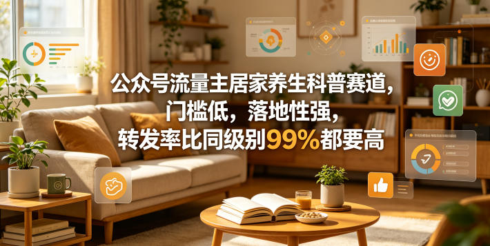 公众号流量主居家养生科普赛道，门槛低，落地性强，转发率比同级别99％都要高-遨游资源库