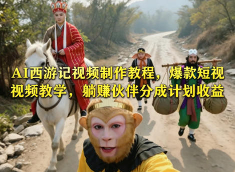 AI西游记视频制作教程，爆款短视频教学，躺賺伙伴分成计划收益-遨游资源库