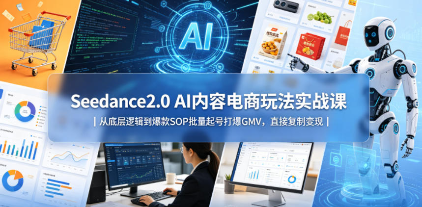 Seedance2.0 AI内容电商玩法实战课｜从底层逻辑到爆款SOP批量起号打爆GMV，直接复制变现-遨游资源库