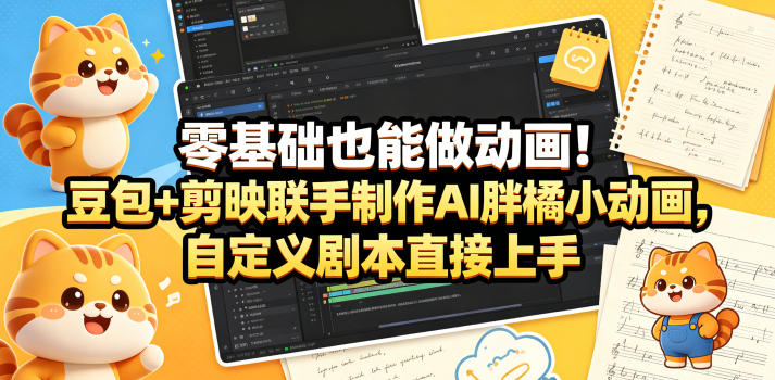 零基础也能做动画！豆包+剪映联手制作AI胖橘小动画，自定义剧本直接上手-遨游资源库