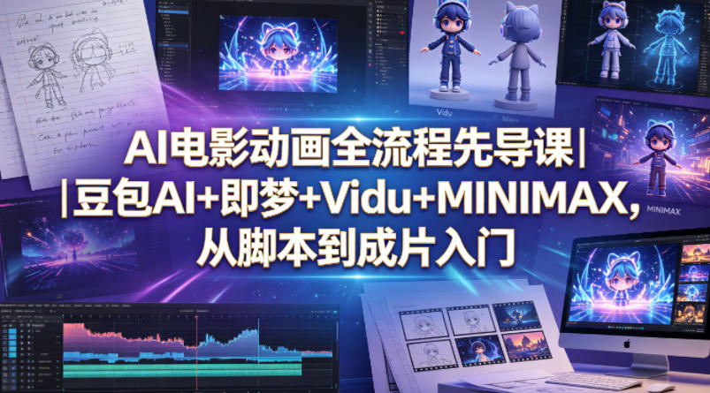 AI电影动画全流程先导课｜豆包AI+即梦+Vidu+MINIMAX，从脚本到成片入门-遨游资源库