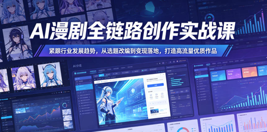 AI漫剧全链路创作实战课，紧跟行业发展趋势，从选题改编到变现落地，打造高流量优质作品-遨游资源库