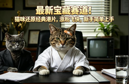 最新宝藏赛道！猫咪还原经典港片，涨粉飞快，新手简单上手-遨游资源库