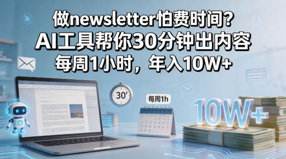 做newsletter怕费时间？AI工具帮你30分钟出内容，每周1小时，年入10W+！【原创双语字幕】-遨游资源库