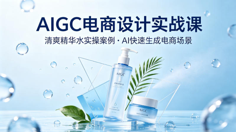 AIGC电商设计实战课，以清爽精华水为实操案例，教你用AI快速生成电商场景-遨游资源库