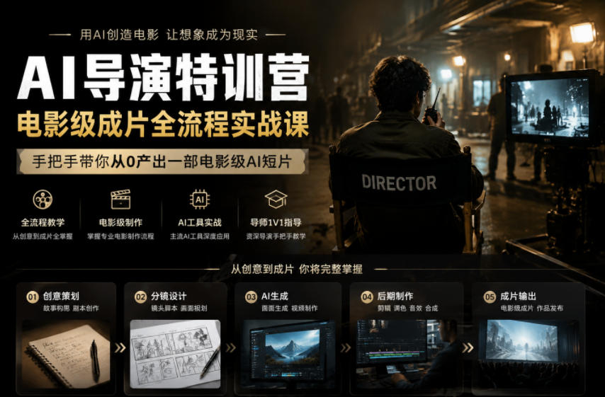 AI导演特训营，电影级成片全流程实战课，手把手带你从0产出一部电影级AI短片-遨游资源库