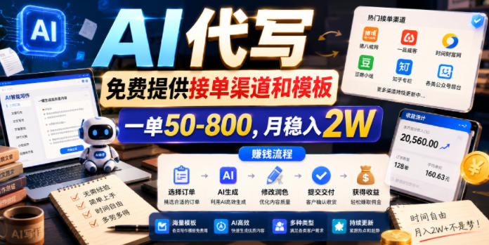 AI代写，免费提供接单渠道和模板，一单50-800，月稳入2W【揭秘】-遨游资源库